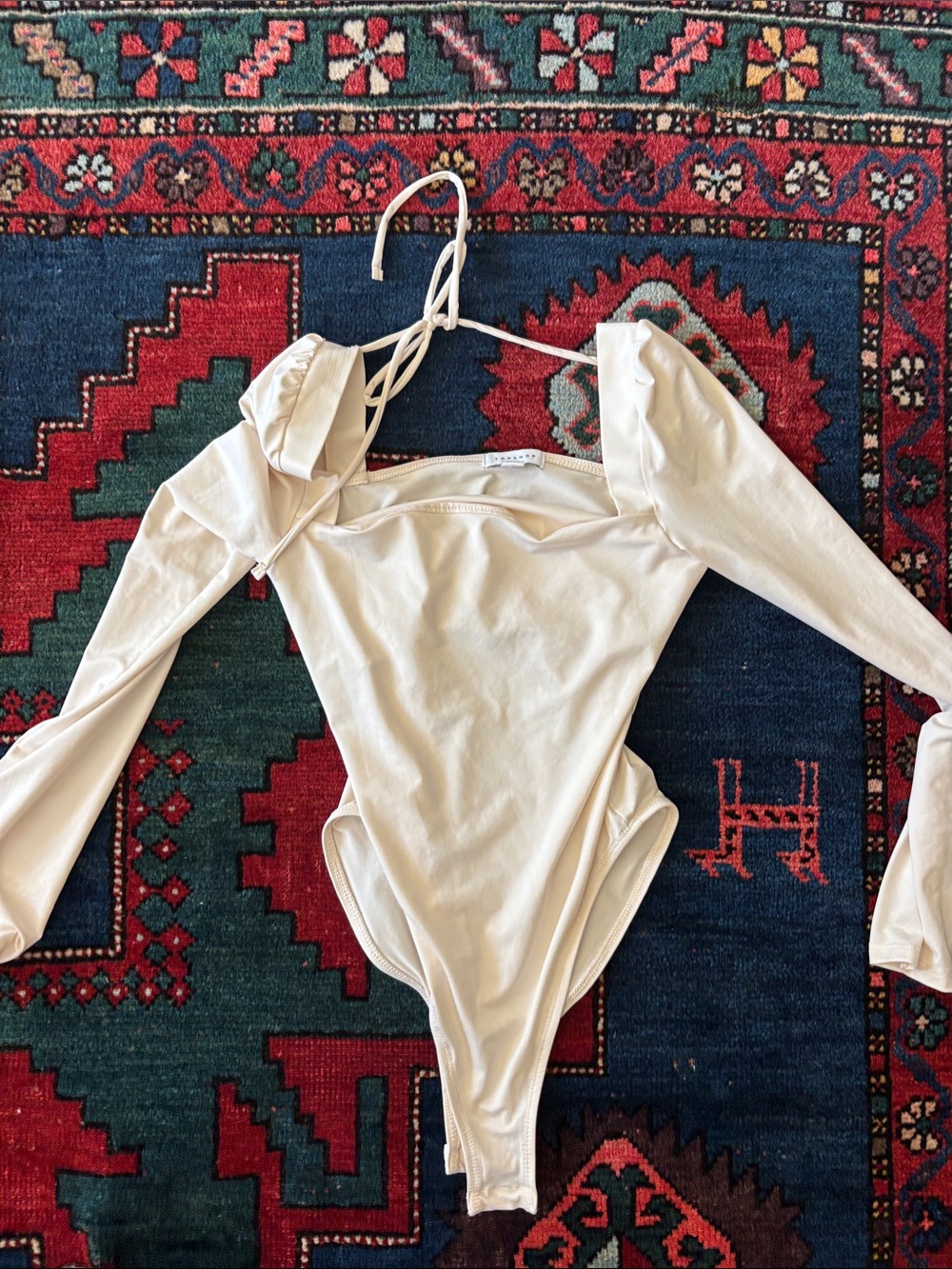 Topshop Cream Long-Sleeve Bandeau Bodysuit